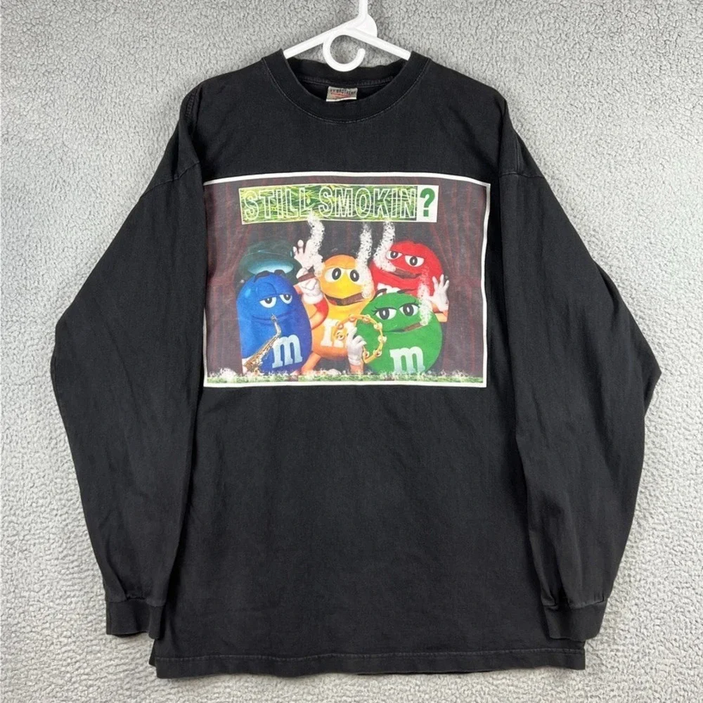 Vintage M & M Long Sleeve Tee Shirt Still Smokin‎ Graphic Print Candy Smoking